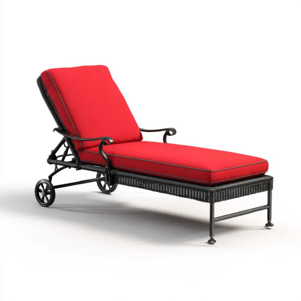Outdoor Wicker Adjustable Recliner 200x70x90 cm – Red Cushion
