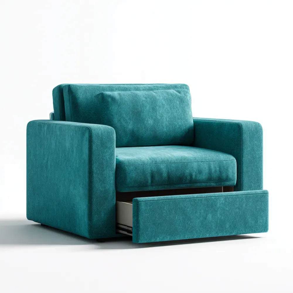 Armchair Fabric Upholstery with Pull-Out Bed 90x95x80 cm – Teal – Modern Design