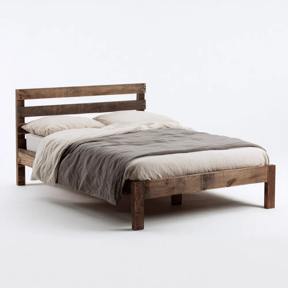 Double Bed Rustic Wood Frame 200x160x100 cm - Brown - Vintage Design