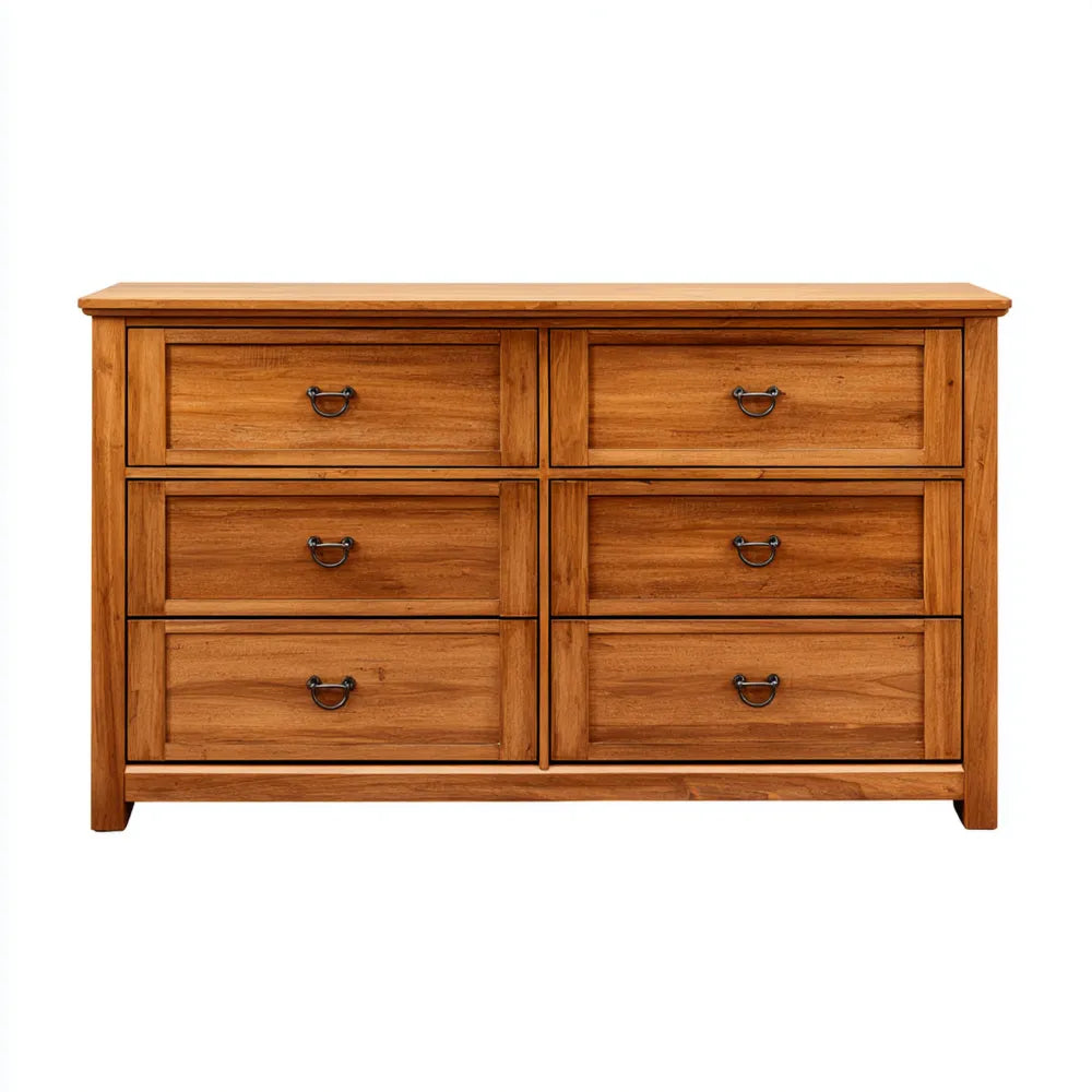 Chest of Drawers Solid Wood 6-Drawer 120x40x75 cm - Brown - Classic Design