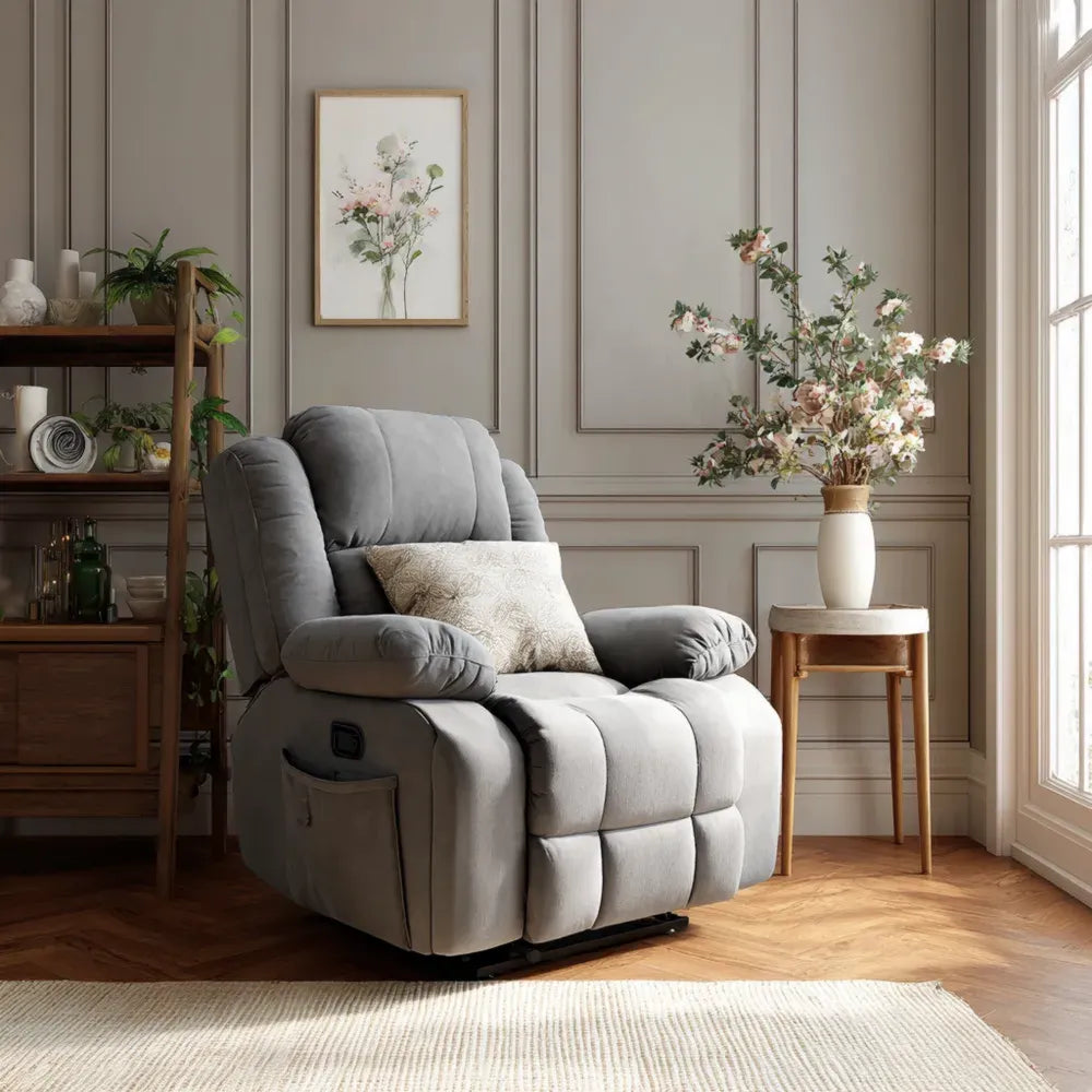 Recliner Sofa Fabric Upholstery - 95x85x100 cm - Light Grey - Modern Design