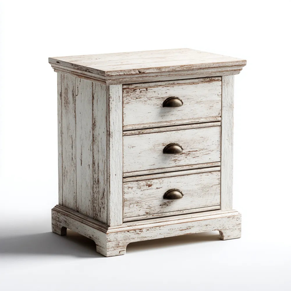 Chest of Drawers Solid Wood 3 Drawers - 50x40x70 cm - Distressed White - Rustic Style