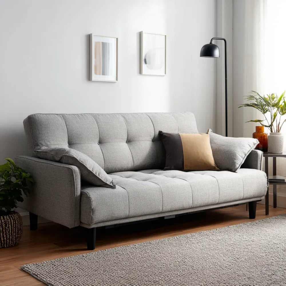 Sofa Bed Fabric Upholstery 195x90x85 cm - Light Gray - Modern Convertible