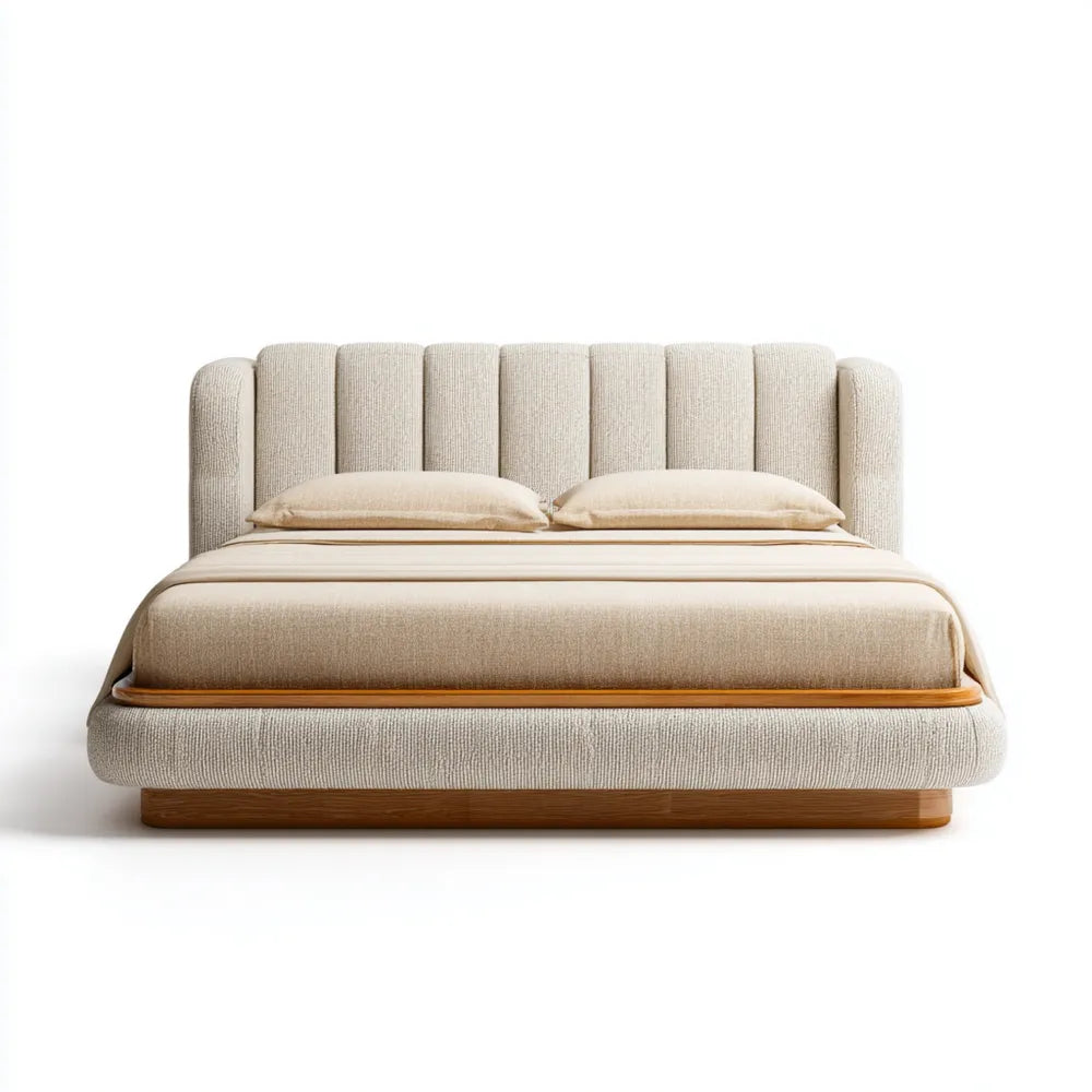 Double Bed Linen Upholstered 200x150x100 cm - Beige - Contemporary Design