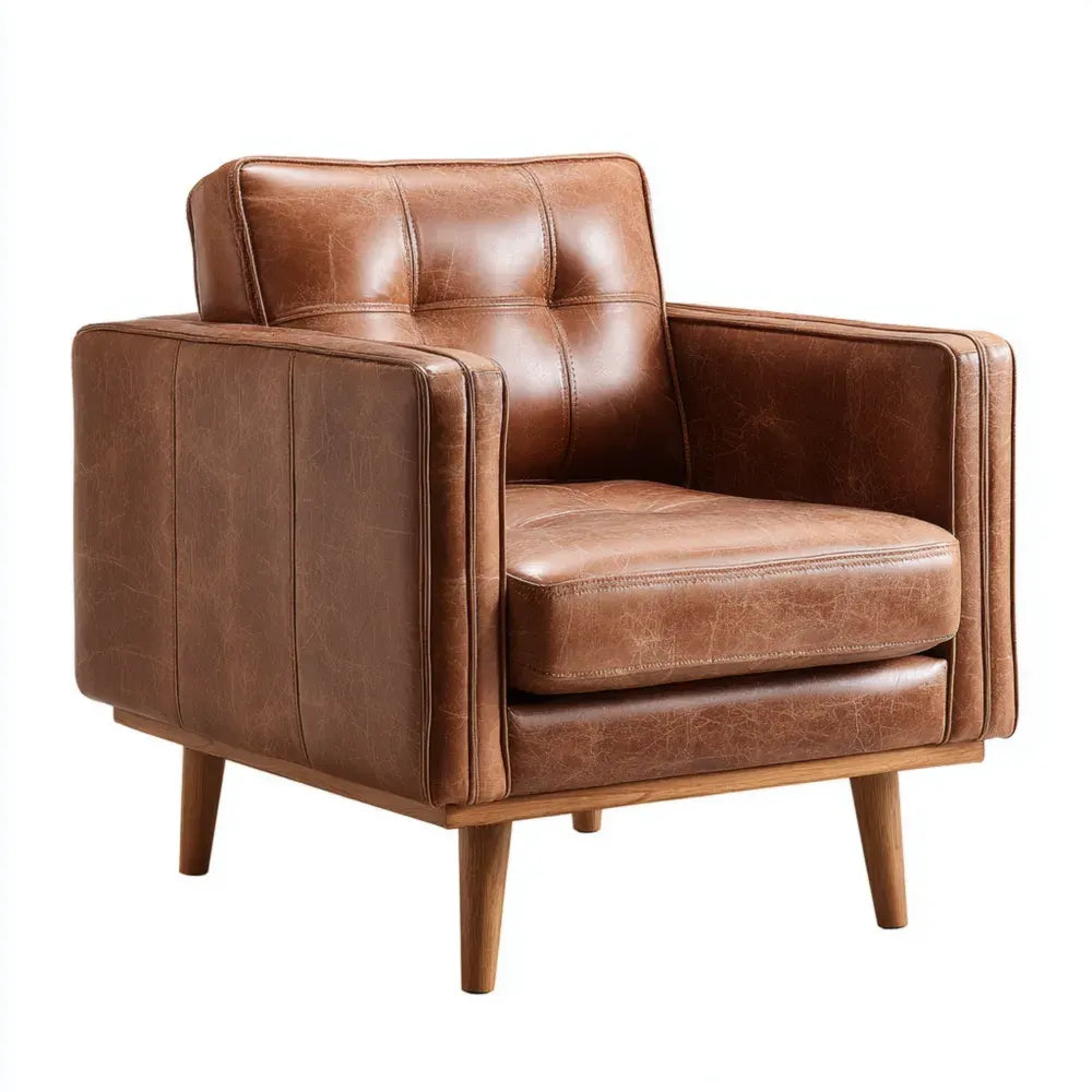 Leather Armchair 80x75x80 cm - Mid-Century Modern Brown