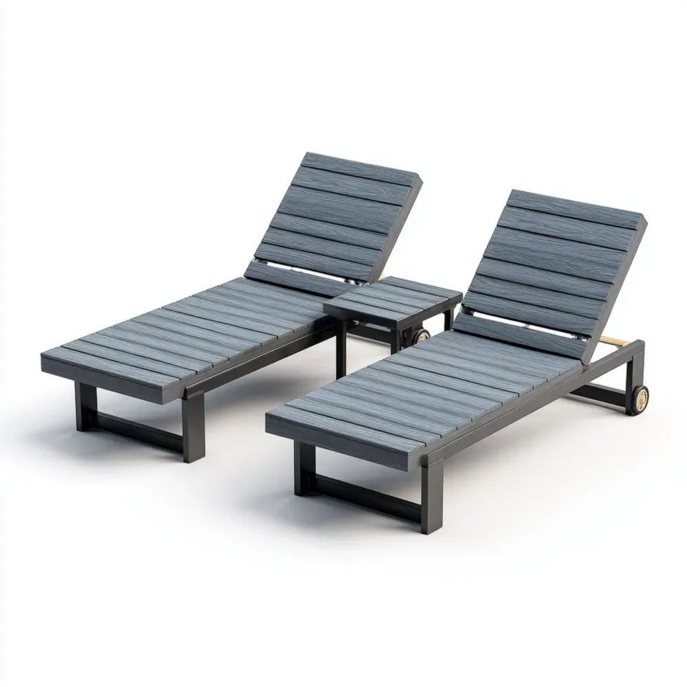 Patio Recliner Set - 200x75x37 cm Wood Look Composite - Adjustable - Modern Design