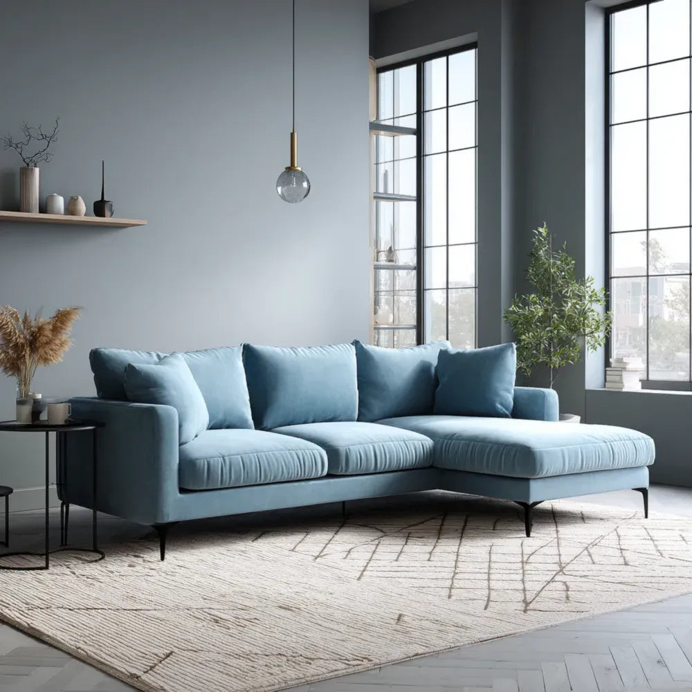 Sectional Sofa Set Fabric Upholstered 280x160x85 cm – Light Blue – Modern Design