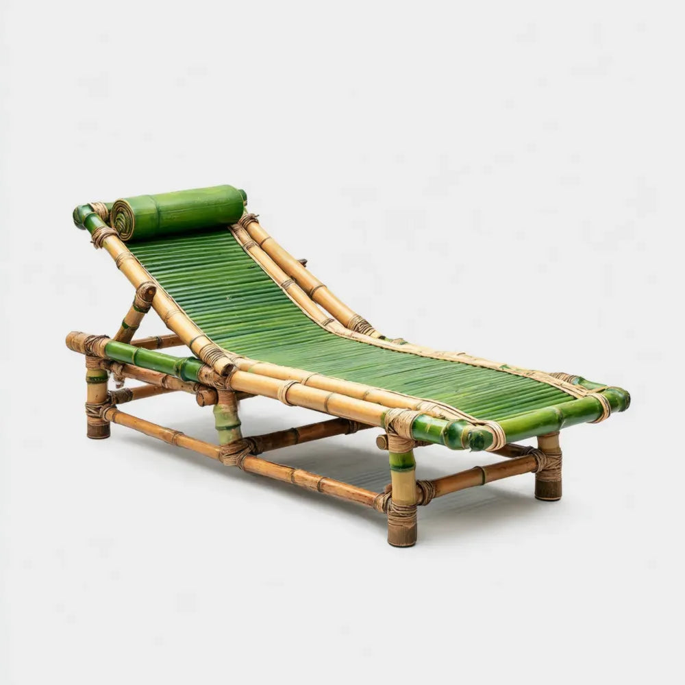 Patio Recliner Bamboo Frame 180x60x40 cm – Green – Eco-Friendly Design