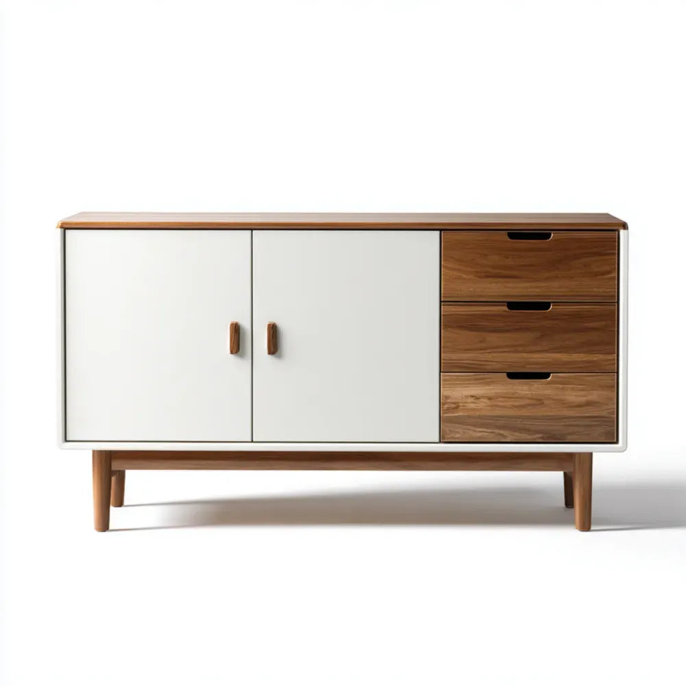 Sideboard Solid Wood 120x40x70 cm - White/Natural - Mid-Century Modern