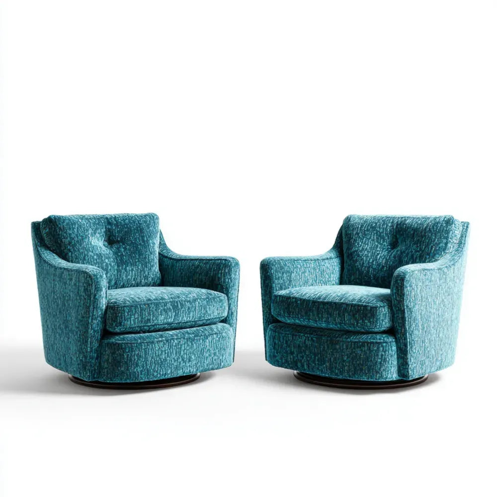 Swivel Armchairs Set of 2 - Fabric Upholstery Teal Blue - Modern Design 76x80x85 cm