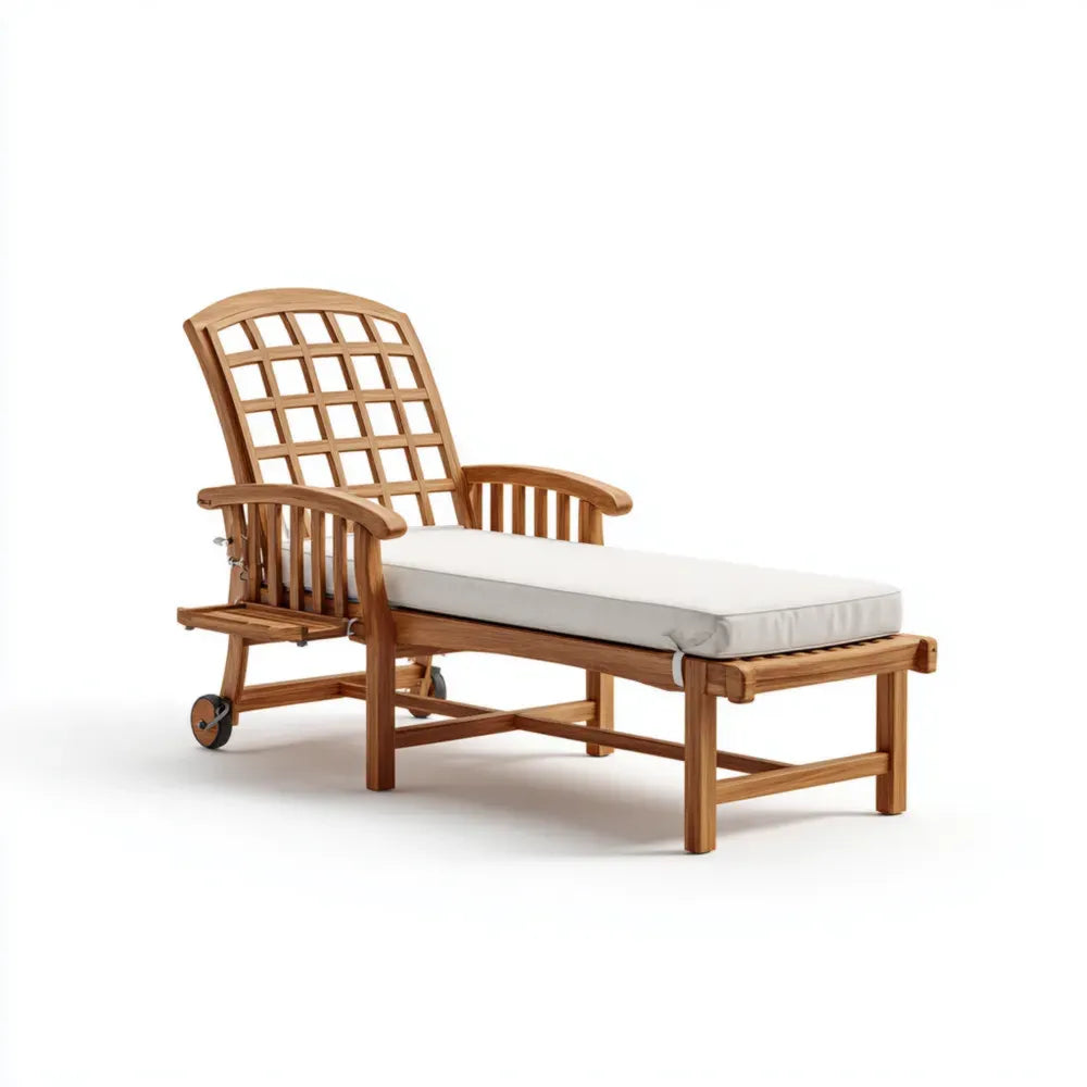 Outdoor Recliner Solid Wood Frame with Cushion 200x70x90 cm - Natural Brown - Classic Style