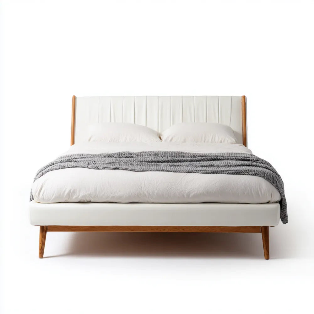 Double Bed Upholstered Frame - Wood Finish 200x150x100 cm - Neutral Color