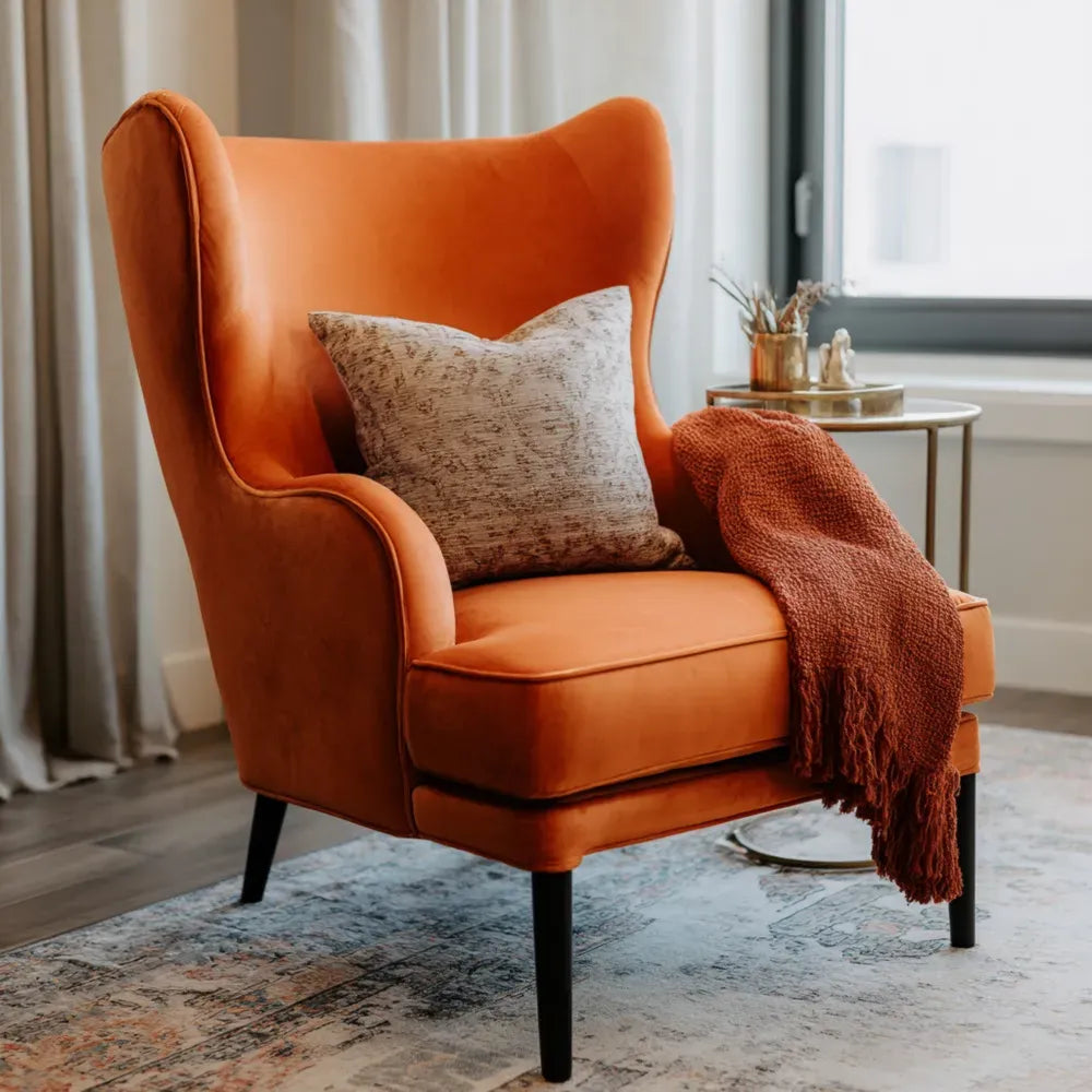 Wingback Chair Velvet Upholstery 75x80x100 cm - Orange - Modern Style