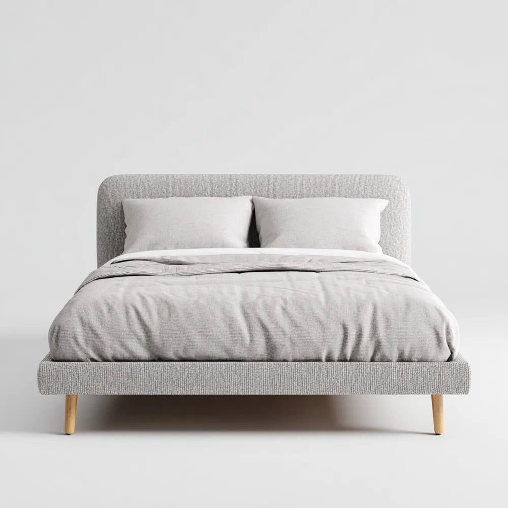 Double Bed Upholstered with Wood Legs 200x150x100 cm - Light Grey - Modern Design