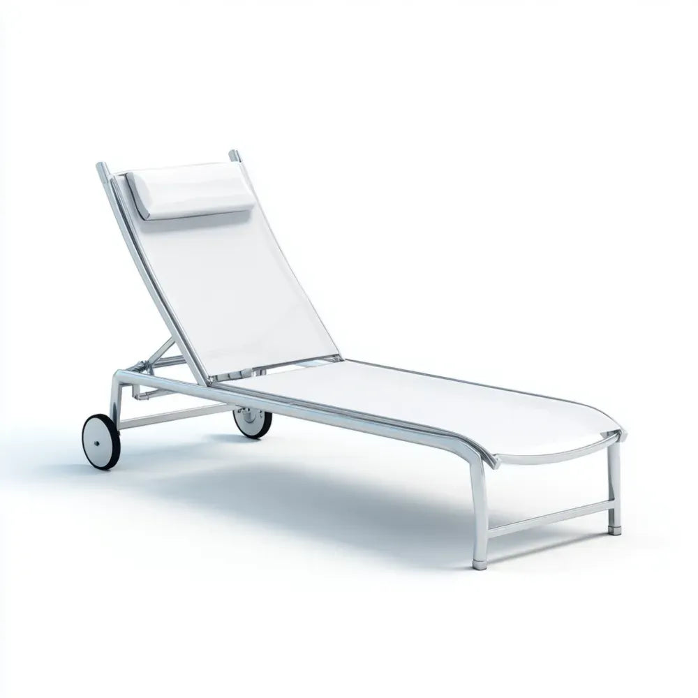 Outdoor Recliner Lounge Chair 200x70x35 cm - Aluminum Frame Adjustable Textilene Fabric White