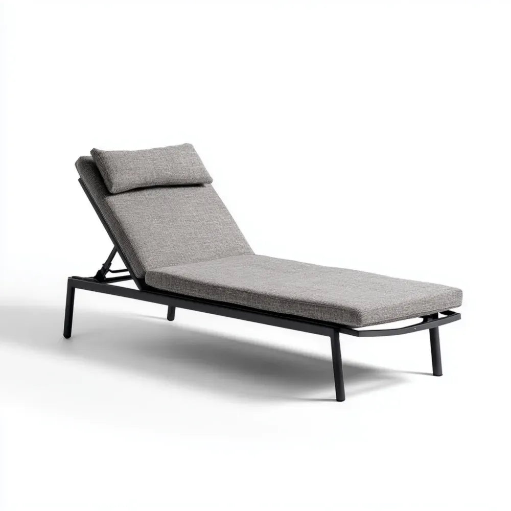 Adjustable Patio Recliner Lounger 180x60x35 cm – Grey Fabric – Modern Outdoor Furniture