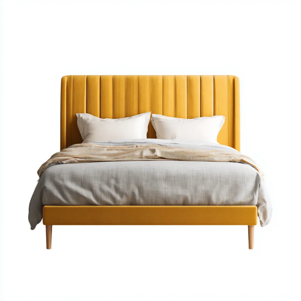 Double Bed Velvet Upholstery 200x140x110 cm - Yellow - Modern Design