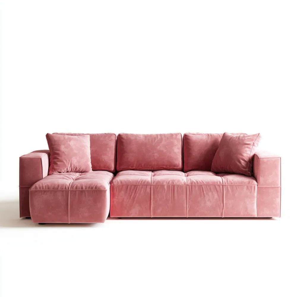 Modern Sectional Sofa Velvet Upholstery 250x150x85 cm - Pink