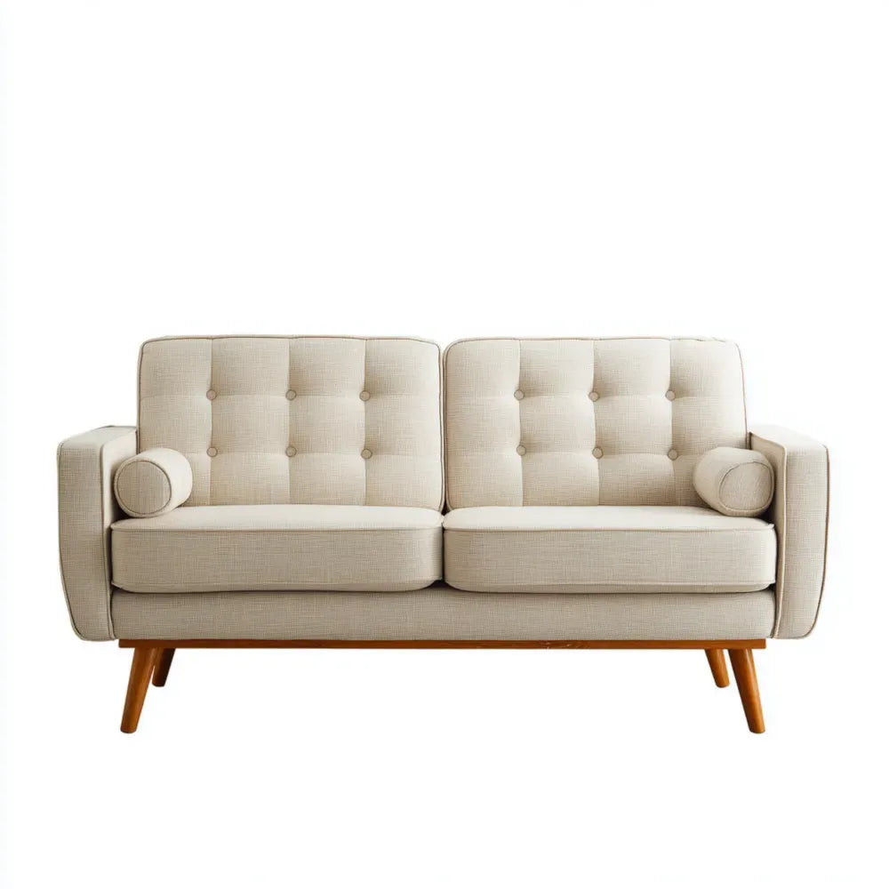 2-Seater Sofa 152cm x 85cm x 78cm Fabric Upholstery Beige - Mid-Century Modern