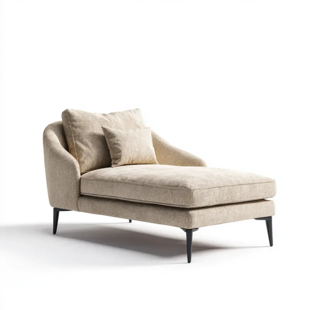 Chaise Lounge 150x75x85 cm Fabric Upholstery, Beige – Modern Design